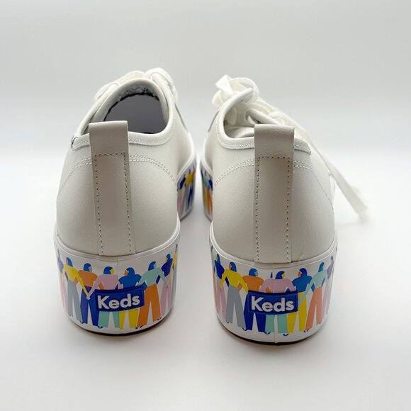 Keds Triple Up Leather Rainbow People White Platform Sneakers - Size 8.5 - NWT - Picture 3 of 8